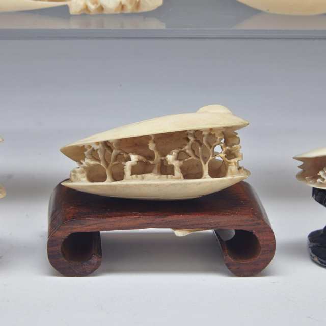 Five Small Ivory Carved ‘Clam Dreams’, Circa 1940’s