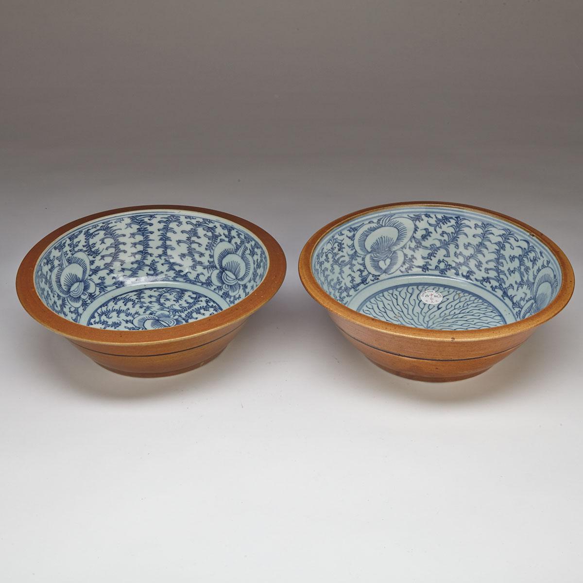 Pair of Large Swatow Blue and White Bowls, 19th Century