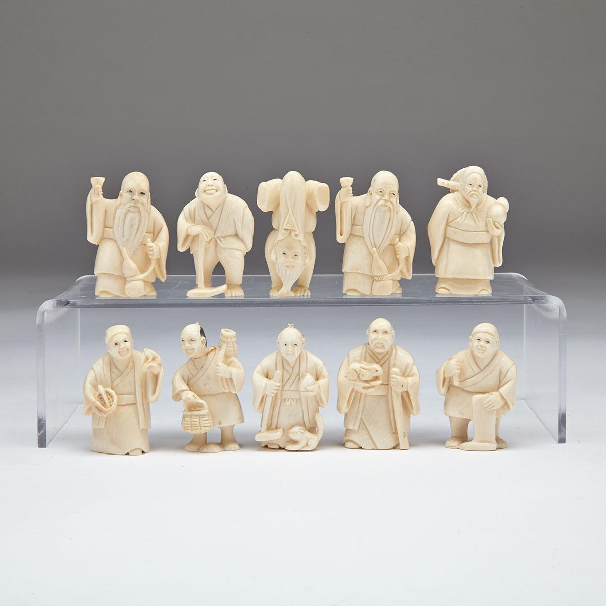 Group of Ten Ivory Figural Netsukes