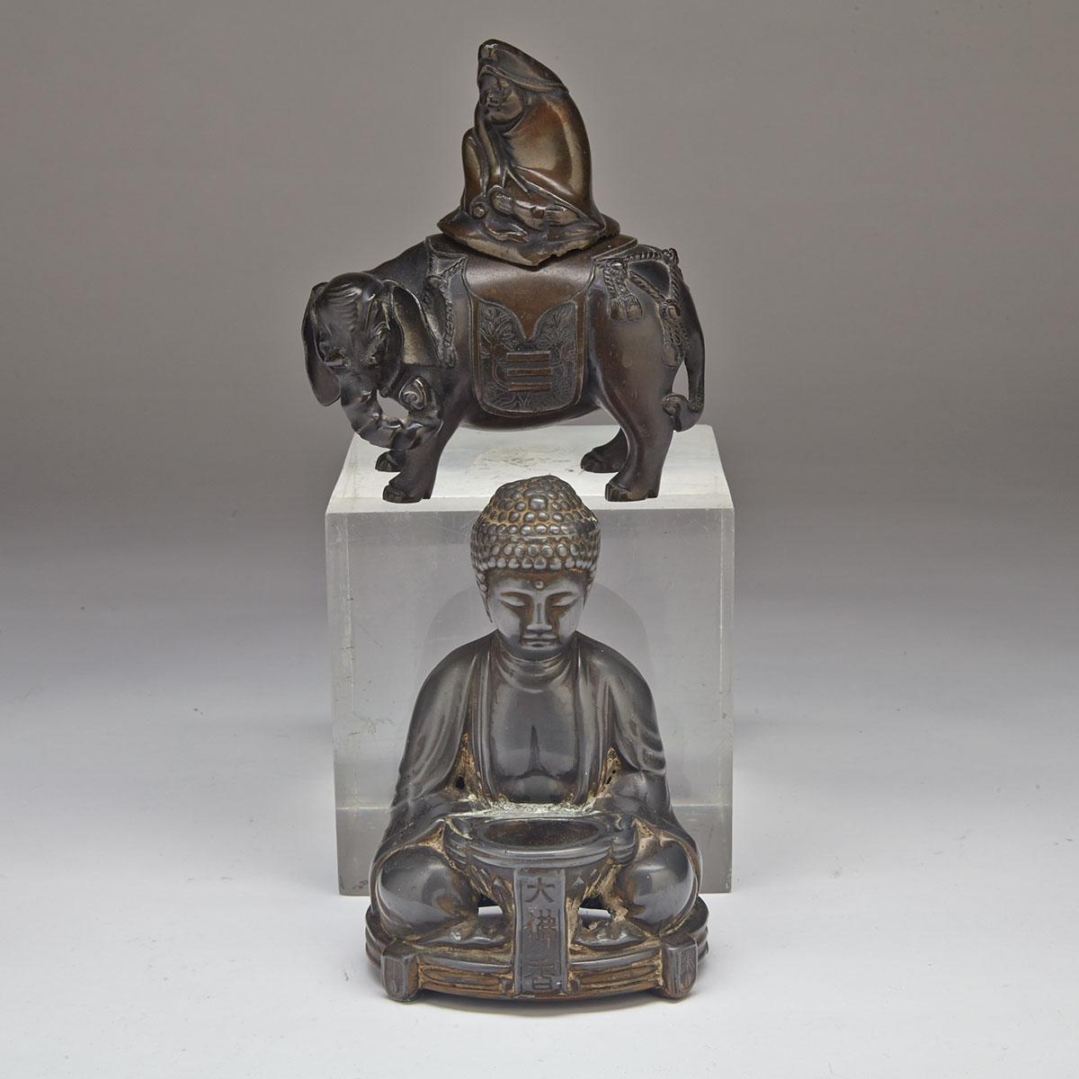 Small Bronze Censer with Daruma and Elephant, Japan, Meiji Period, Late 19th Century 