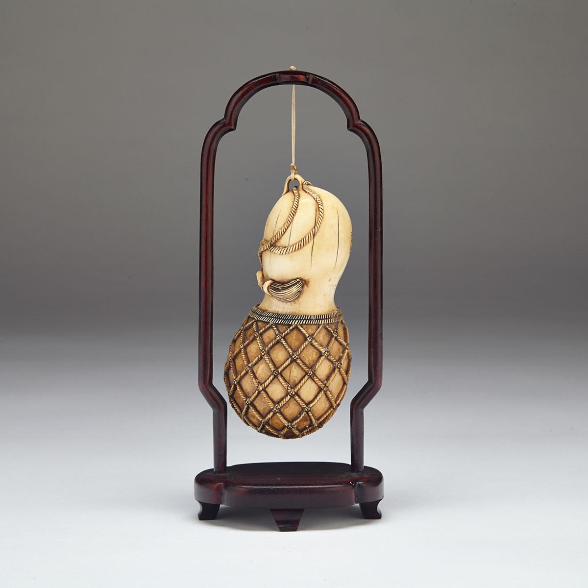 Ivory Carved Hanging Double Gourd, Circa 1940’s