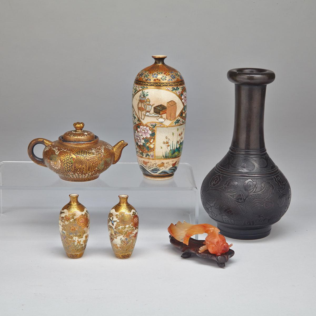 Four Miniature Satsuma Items, Meiji Period Circa 1900