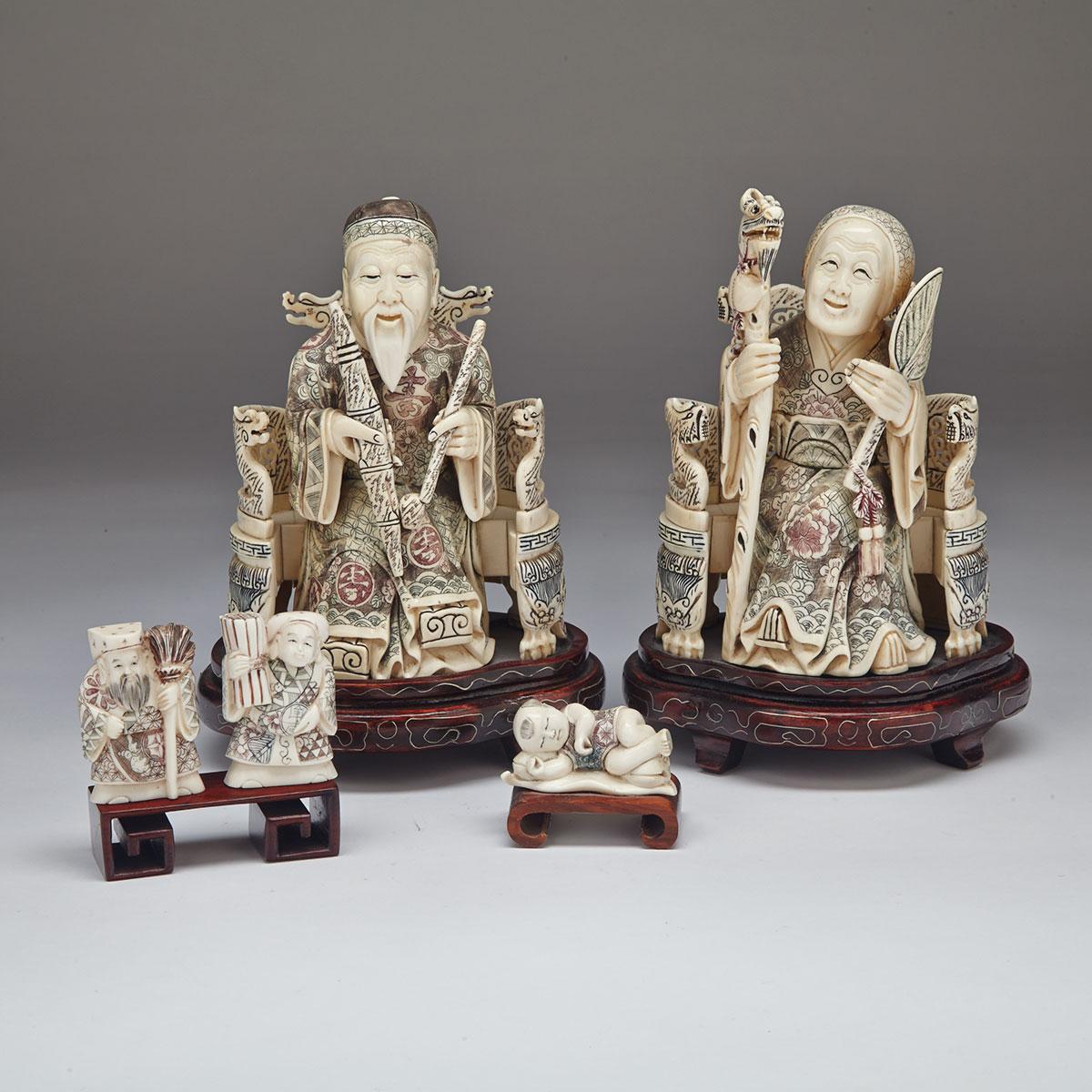 Two Tinted Ivory Carved Ancestral Figures