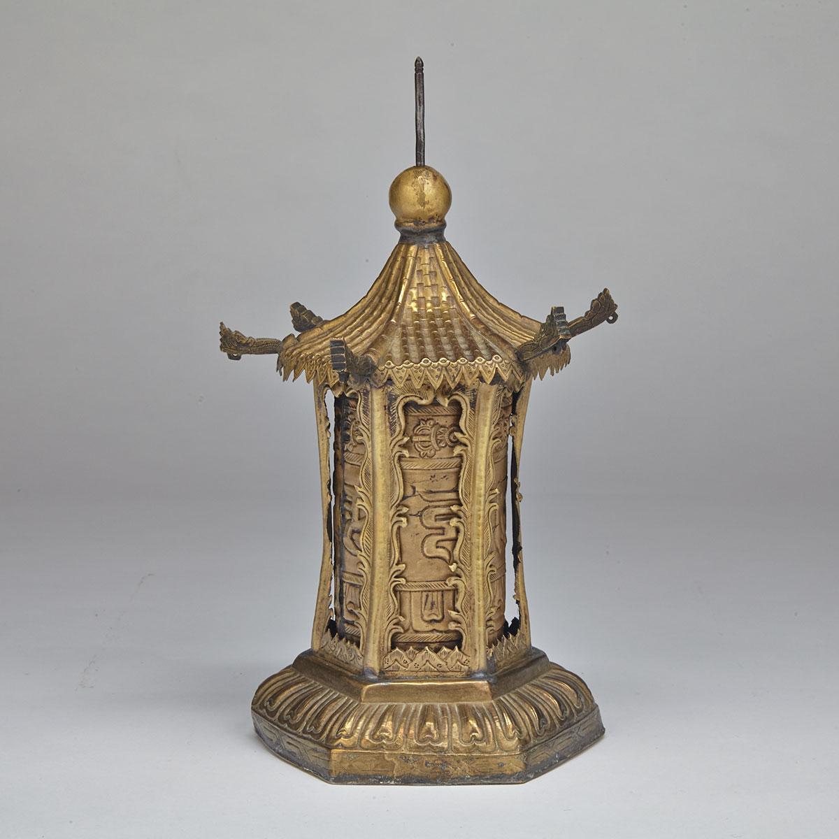 Brass Temple-Form Rotating Calendar, Tibet, Early 20th Century
