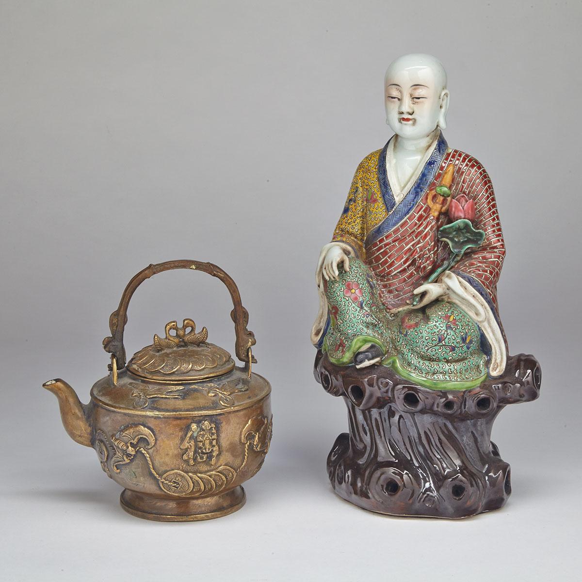 Famille Rose Figure of a Monk, Mid-20th Century