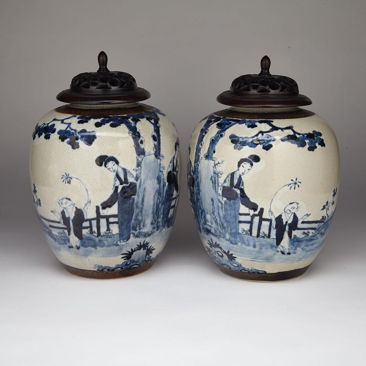 Pair of Large Blue and White Ginger Jars, Circa 1900