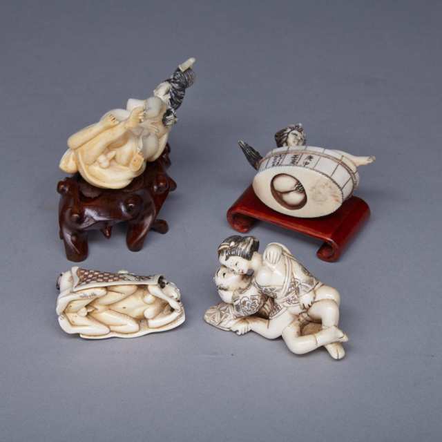 Group of Four Ivory Erotic Netsukes, Mid-20th Century