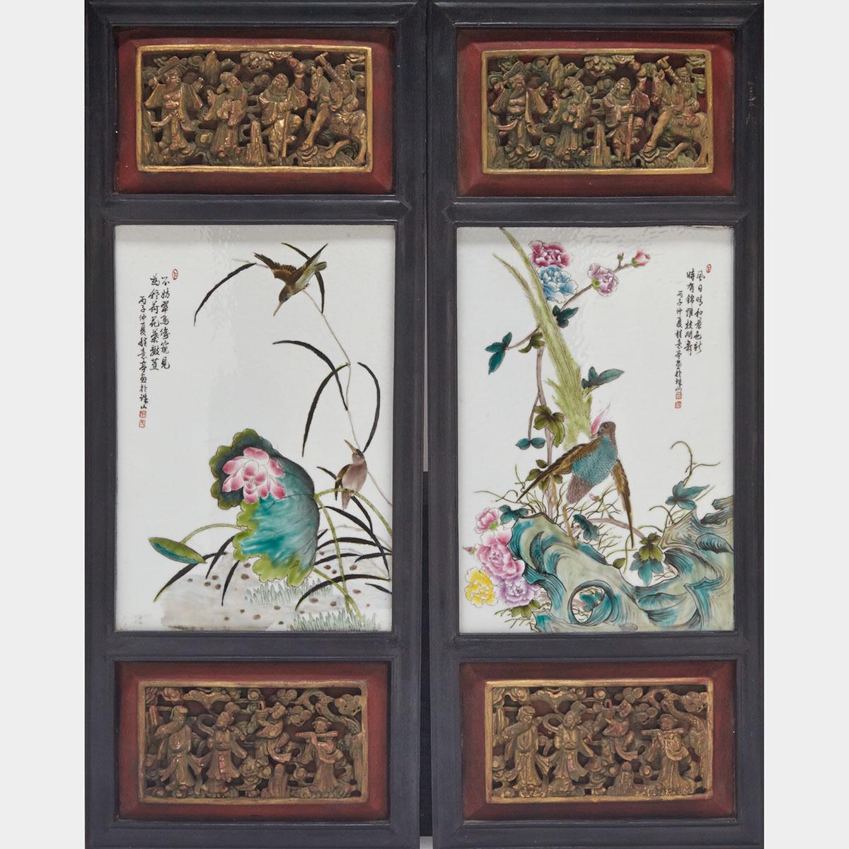 Pair of ‘Flora and Fauna’ Porcelain Panels 