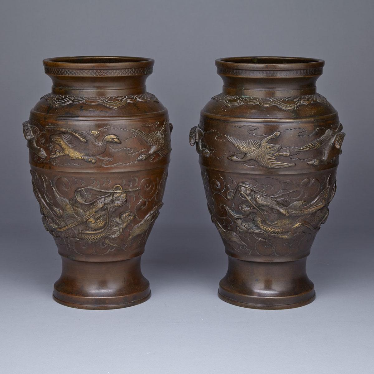 Pair of Bronze Dragon Vases, Meiji Period, Circa 1900