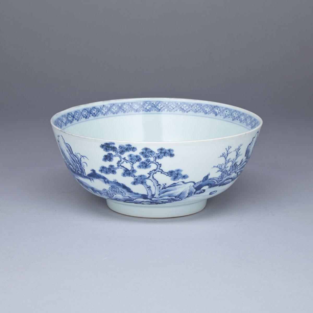 Export Blue and White ‘Nanking Cargo’ Landscape Bowl, 1752