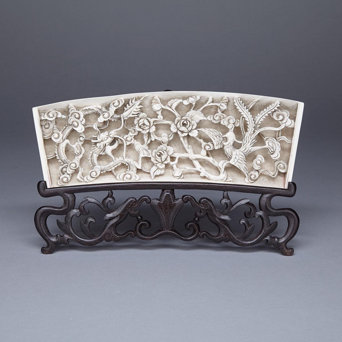Ivory Carved Dragon and Phoenix Panel, Circa 1930’s 