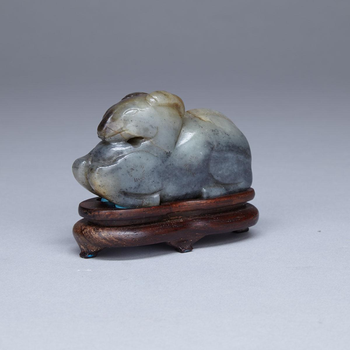 Greyish Jade Carving of a Recumbent Goat, 16th/17th Century