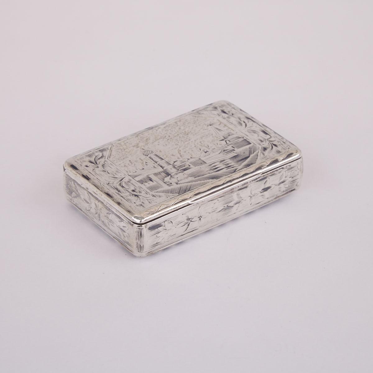 Russian Nielloed Silver Snuff Box, probably Fedor Maksomov, Moscow, 1840