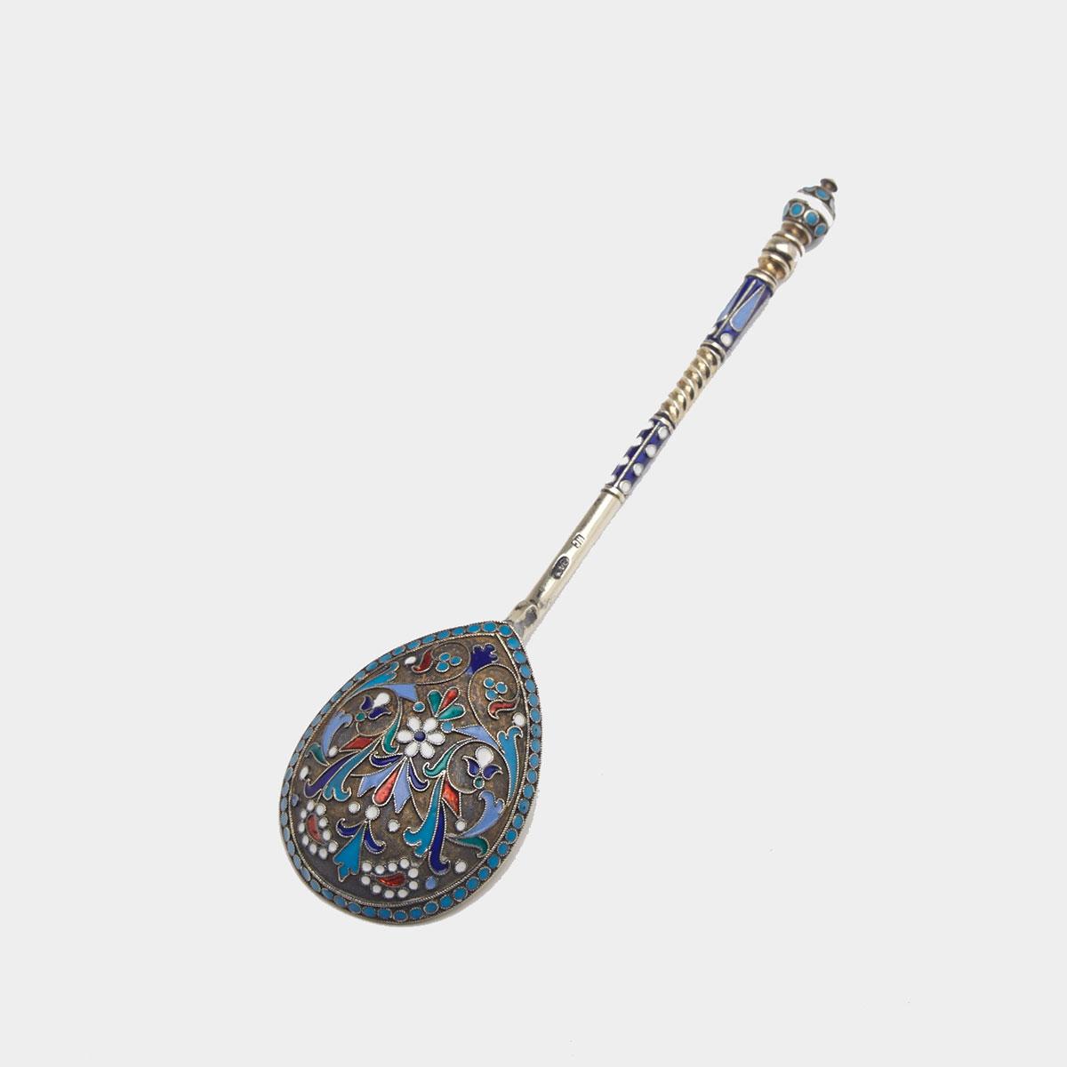 Russian Silver-Gilt and Cloisonné Enamel Spoon, Moscow, late 19th century