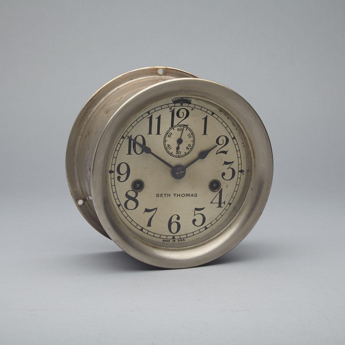 Seth Thomas NIckel Plated Brass Ships Clock, 19th century