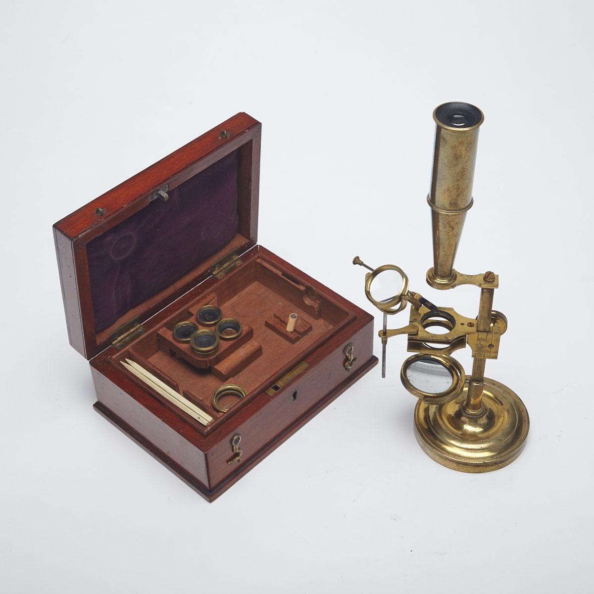 Lacquered Brass Gould Type Compound Monocular Field Microscope, Carpenter & Westley, London, c.1840