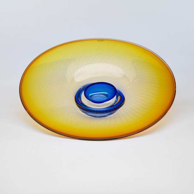 Goran Warff (Swedish, b.1933) for Kosta Boda, ‘Zoom’ Glass Footed Oval Bowl, c.2000