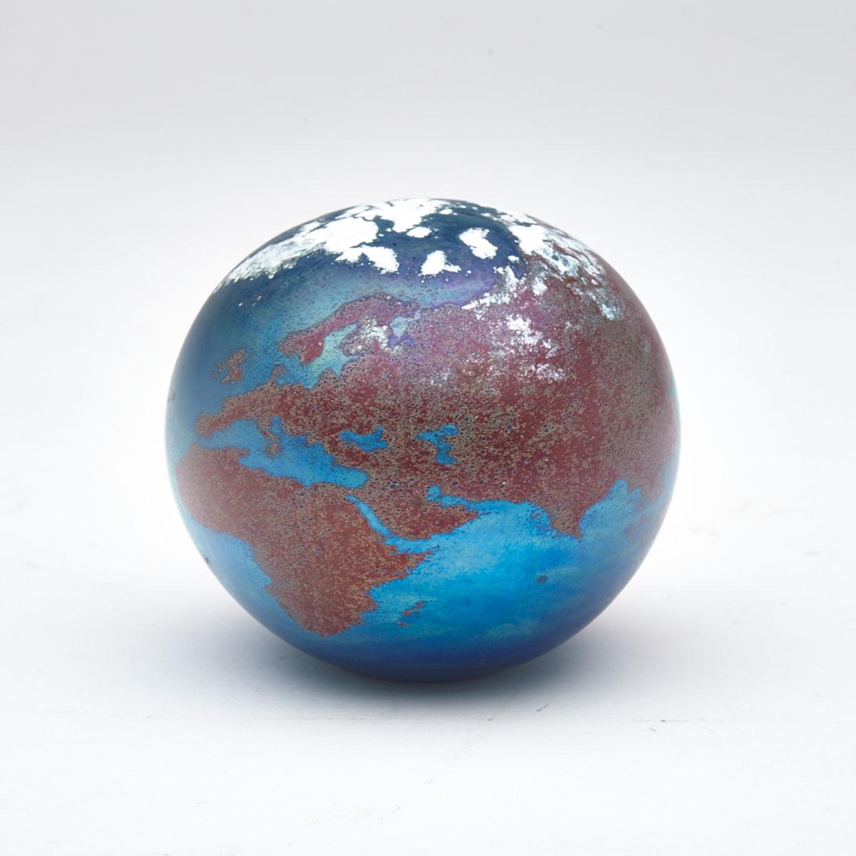 James Lundberg (American, 1948-1992), Iridescent Glass Globe Paperweight, 1990
