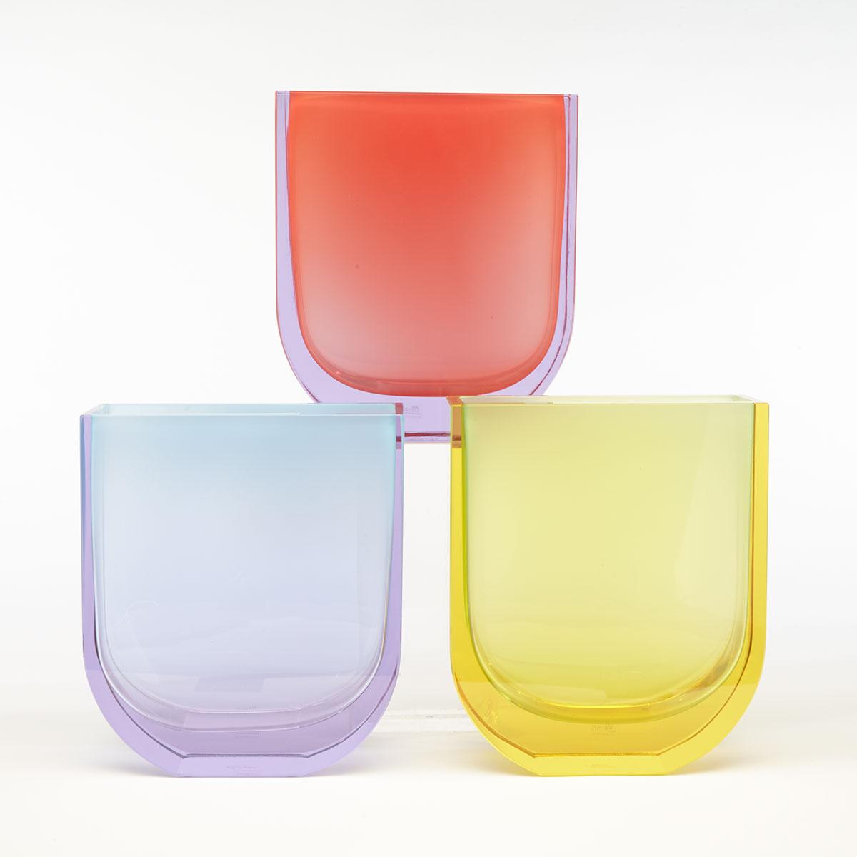 Jiri Suhajek (Czech, b.1943) for Moser, Three ‘Rainbow’ Glass Vases, c.2005