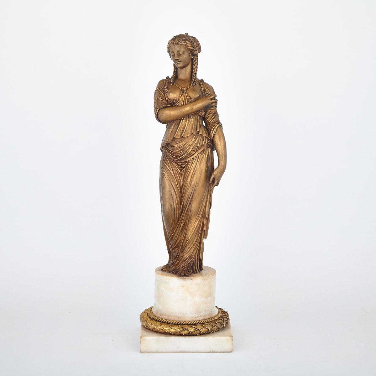 French Gilt Bronze Figure of a Classical Greek Maiden, mid 19th century