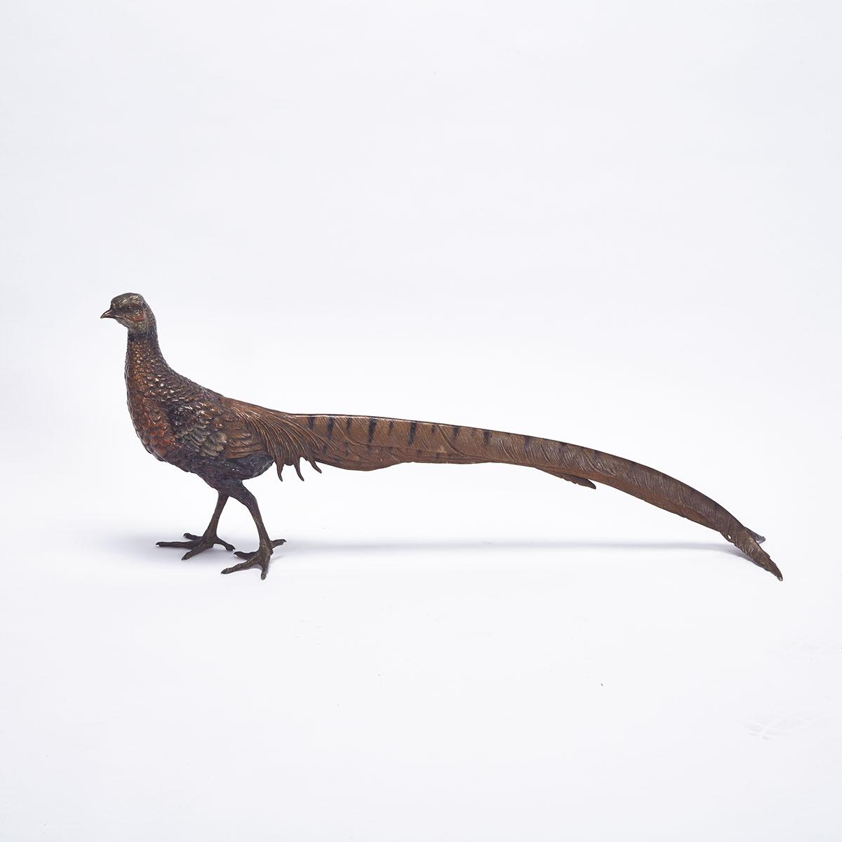 Large Austrian Cold Painted Bronze Model of a Pheasant, early 20th century