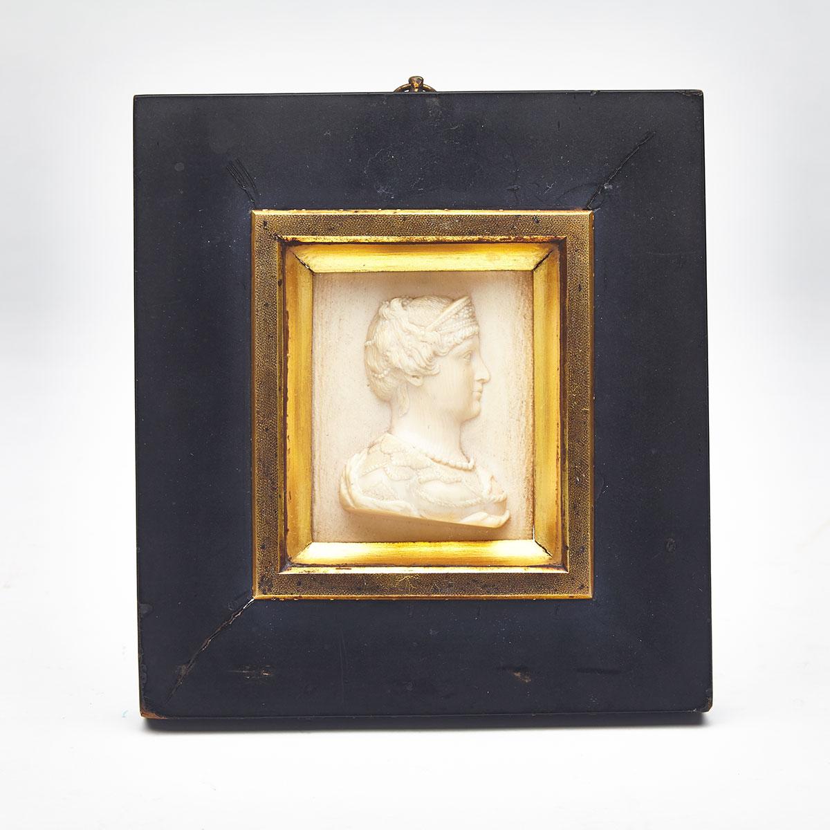 French Bas Relief Carved Ivory Portrait of Empress Josephine, mid 19th century