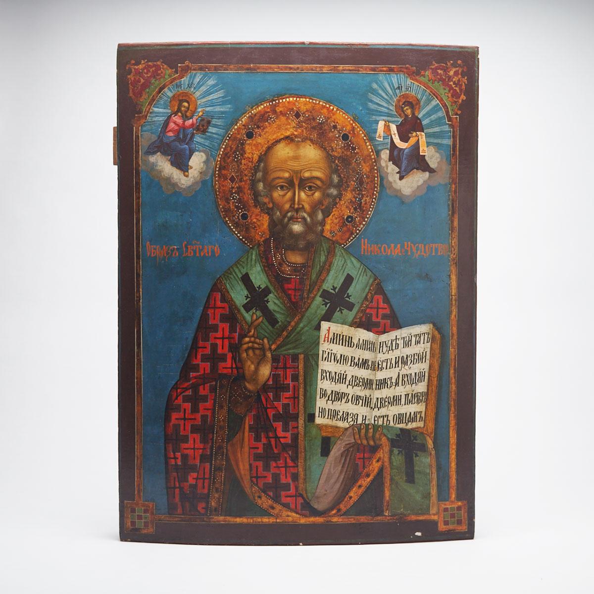 Large Russian Icon of St. Nicholas the Miracle Worker, 19th century