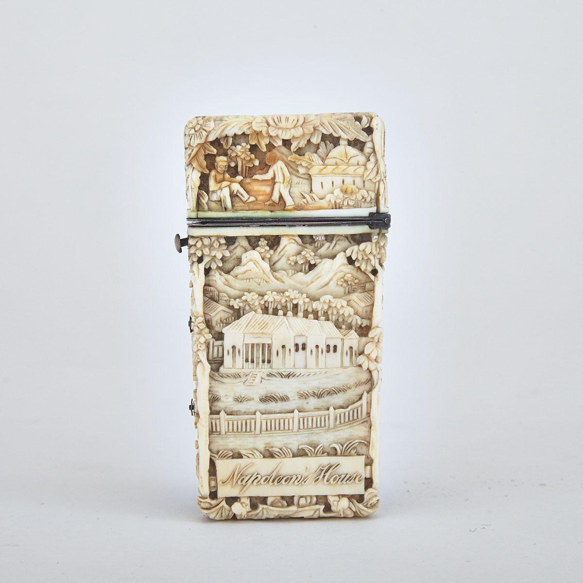 Chinese Export Silver Mounted Carved Ivory Lancet Case of Napoleonic Interest, 1st half, 19th century