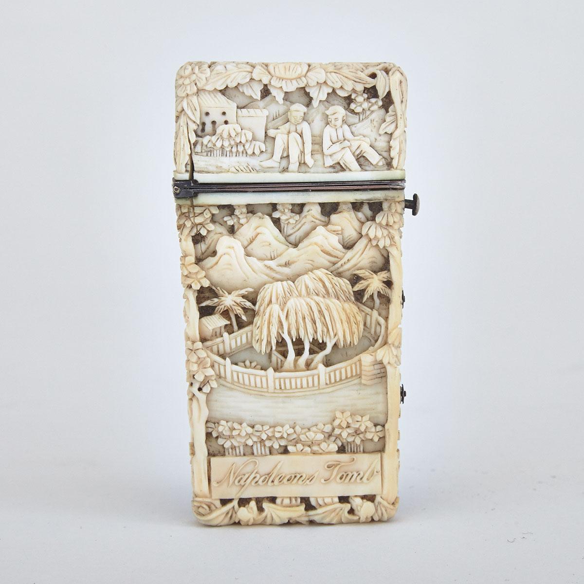 Chinese Export Silver Mounted Carved Ivory Lancet Case of Napoleonic Interest, 1st half, 19th century