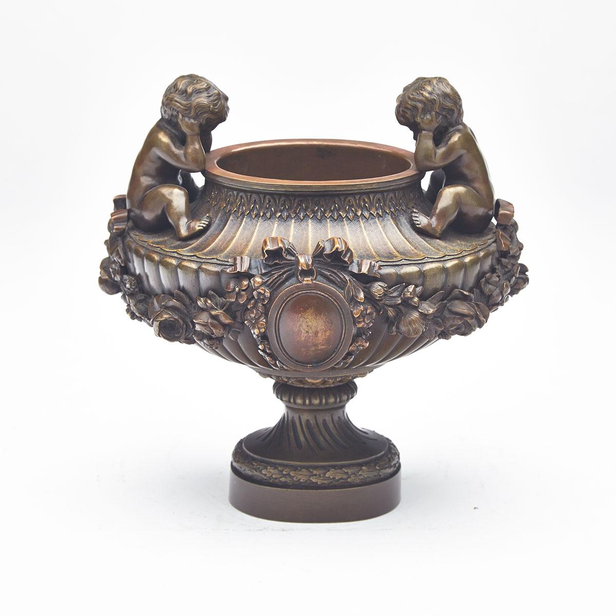 French Patinated Bronze Mantel Urn, 19th century