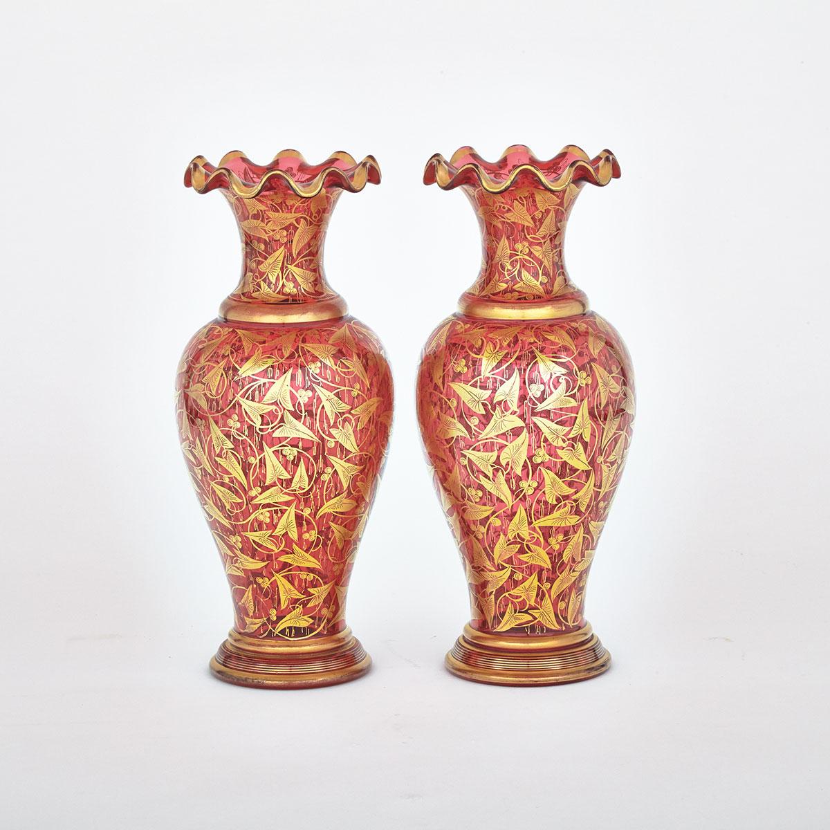 Pair of English Red Glass Vases, c.1860