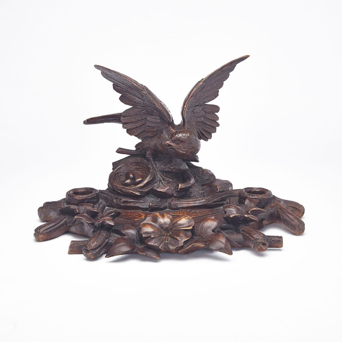 Swiss/German Black Forest Carved Pine Desk Stand, early 20th century