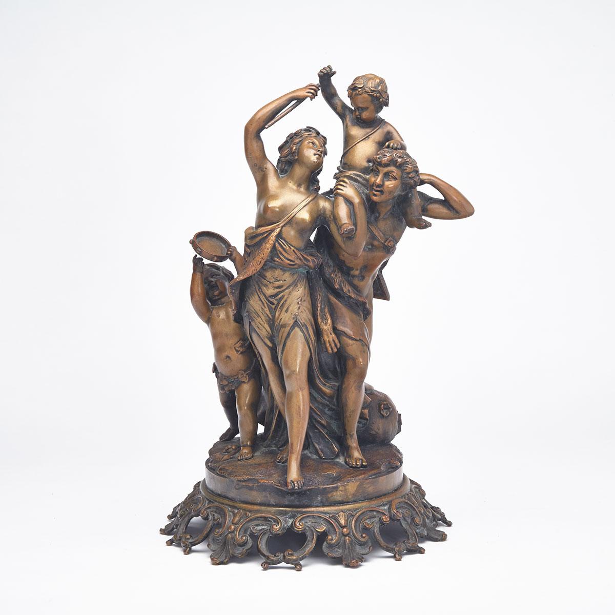 French Patinated Bronze Group of Bacchanalian Musical Family, 19th century