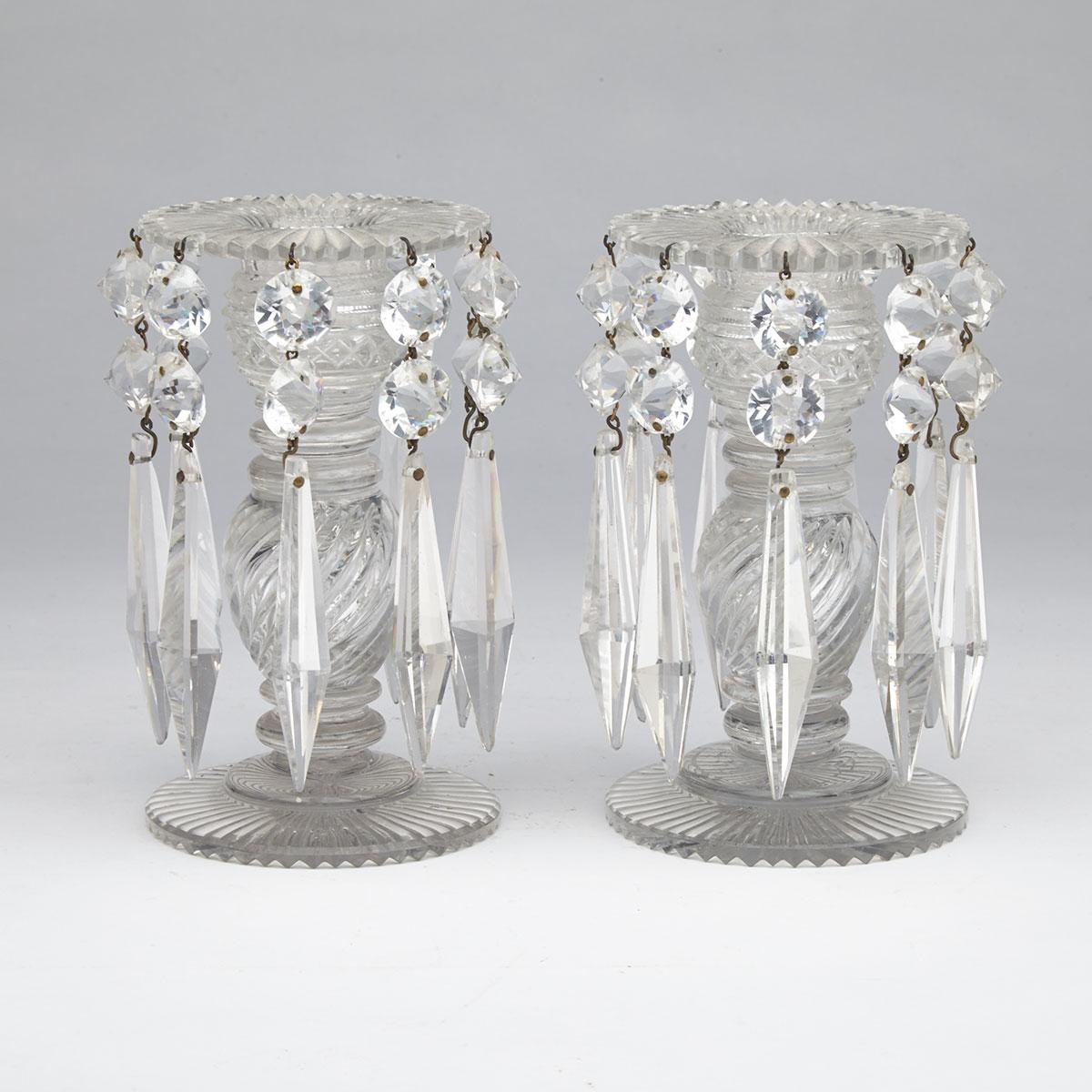 Pair of Anglo-Irish Cut Glass Candlestick Lustres, 19th century