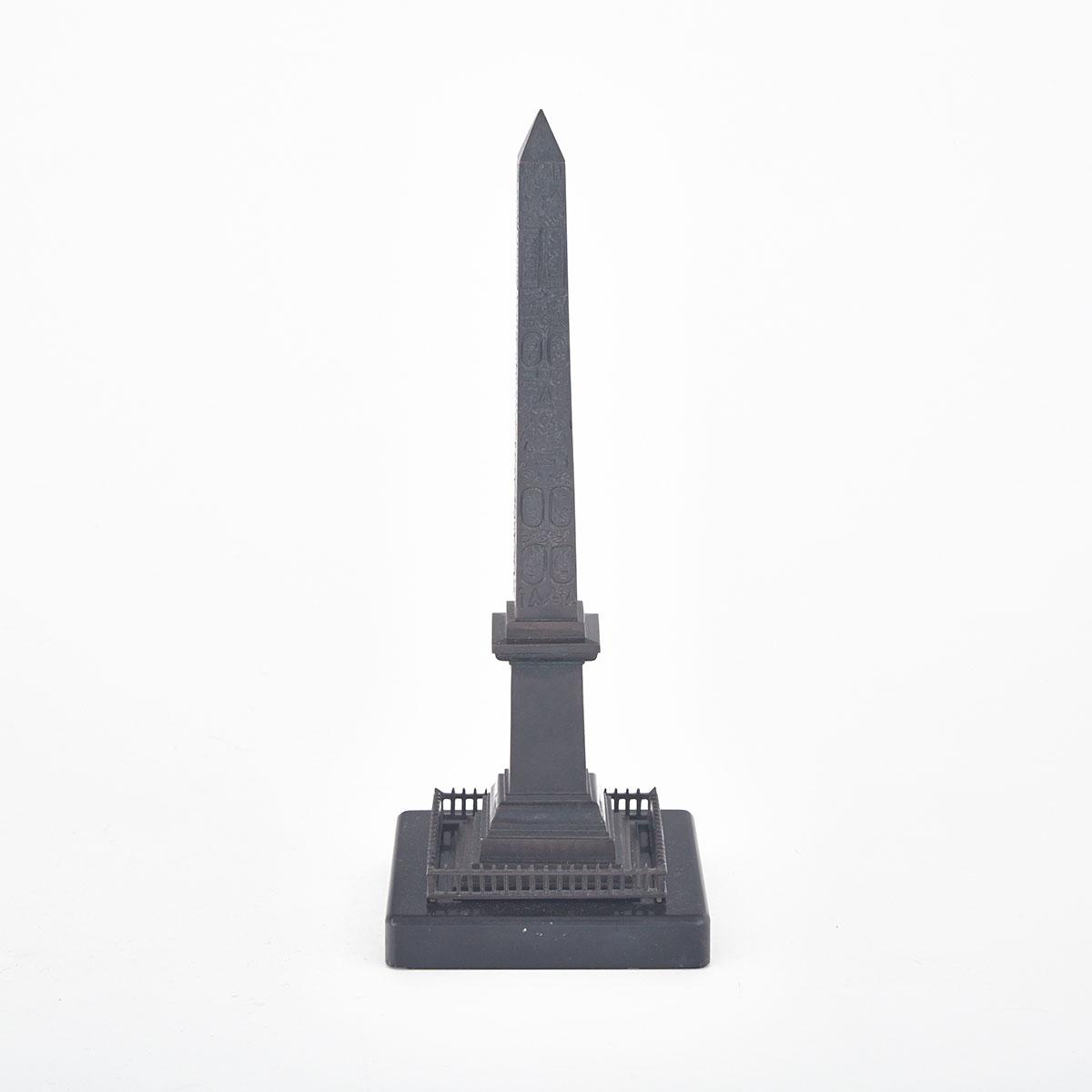 French ‘Grand Tour’ Patinated Bronze Model of the Place de la Concorde Obelisk of Luxor, mid 19th century