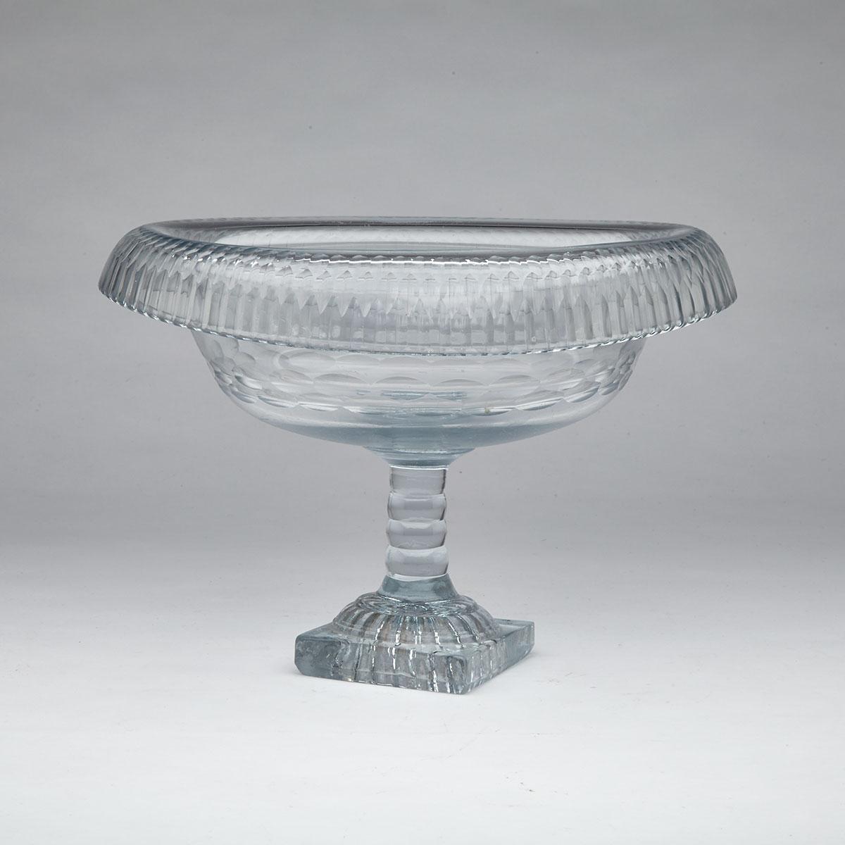 Anglo-Irish Cut Glass Pedestal Footed Oval Bowl, c.1800