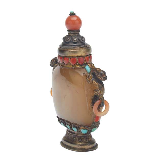 Large Metal-Mounted Agate Snuff Bottle, 19th Century