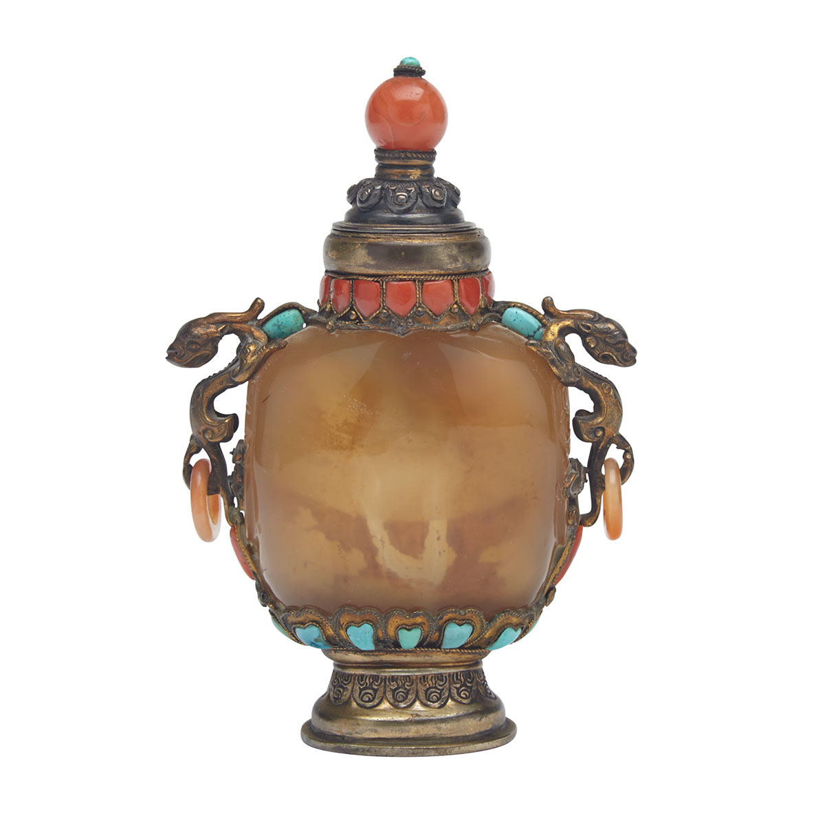 Large Metal-Mounted Agate Snuff Bottle, 19th Century