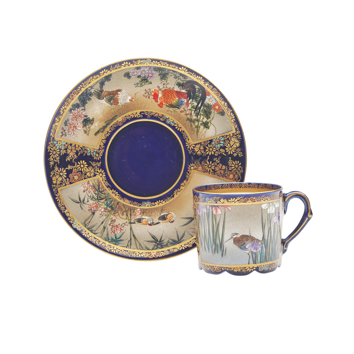 Finely Painted Satsuma Tea Cup and Saucer, Signed Kinkozan, Meiji Period, Late 19th Century