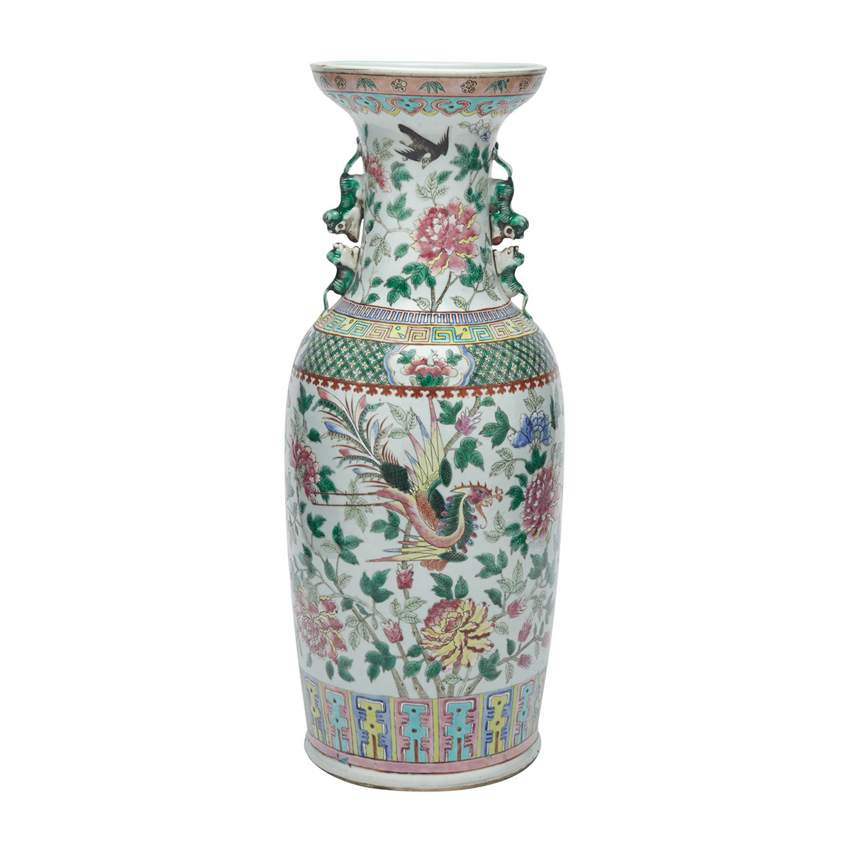 Large Famille Rose ‘Phoenix and Peony’ Baluster Vase, 19th Century