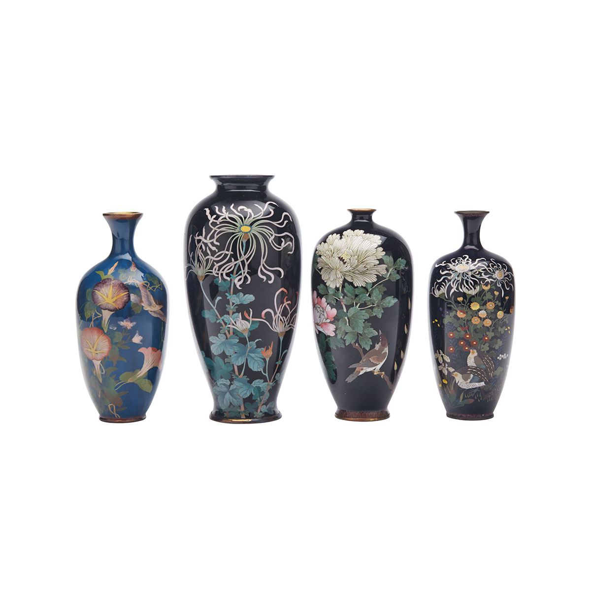 Group of Four Cloisonné Enamel Floral Vases, Early 20th Century