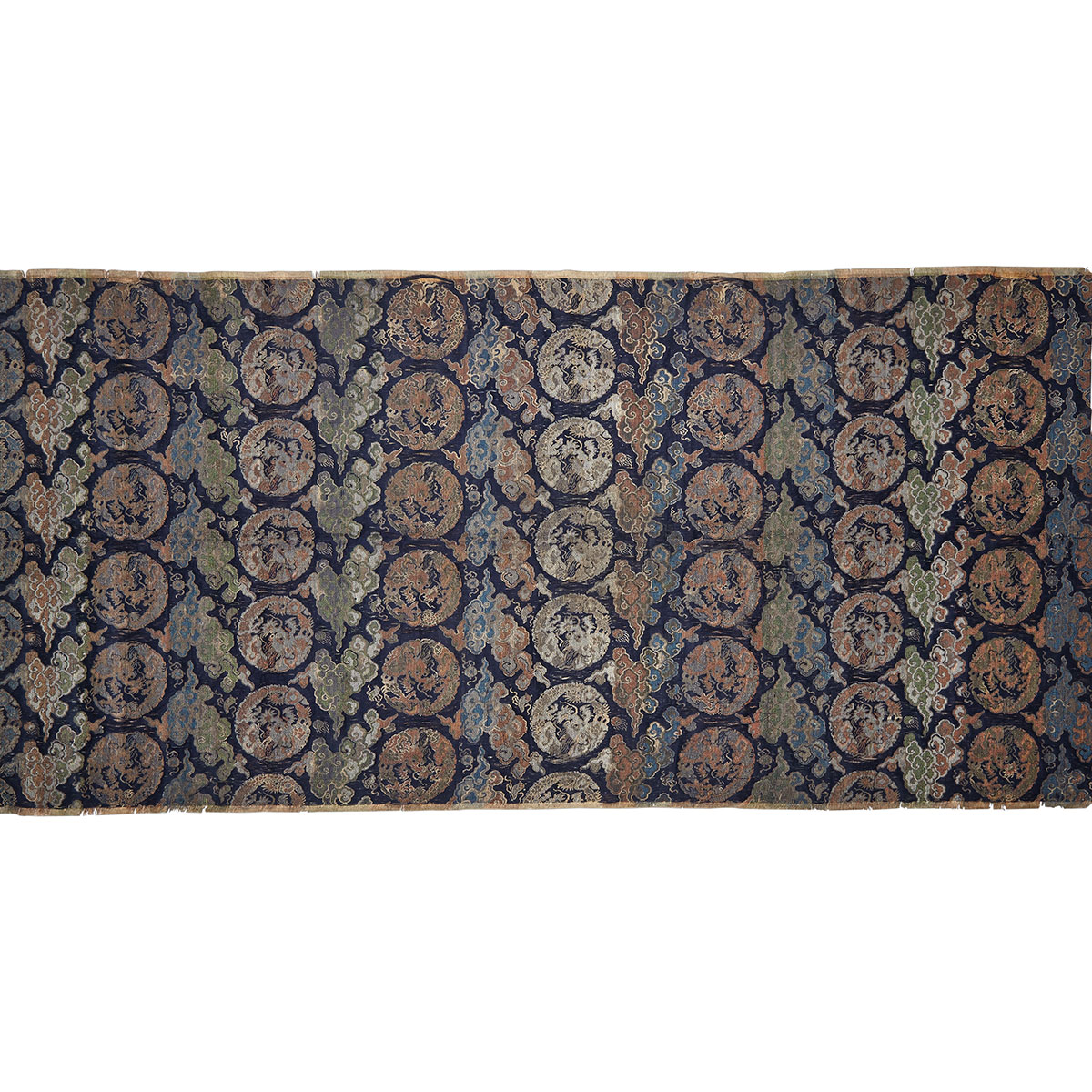 Blue Ground Silk Brocade Panel Fragment, 18th/19th Century