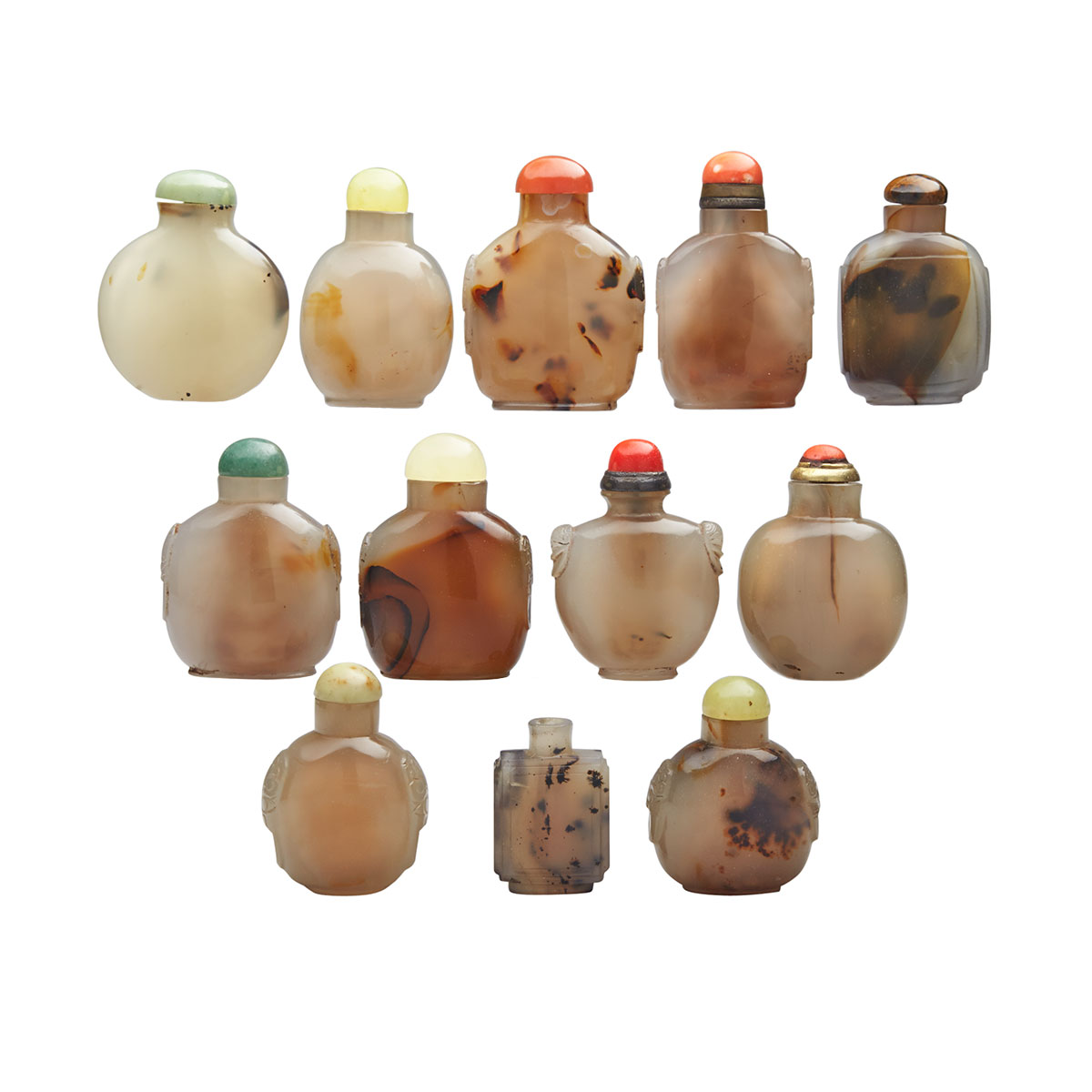 Group of Twelve Agate Snuff Bottles, 19th/20th Century