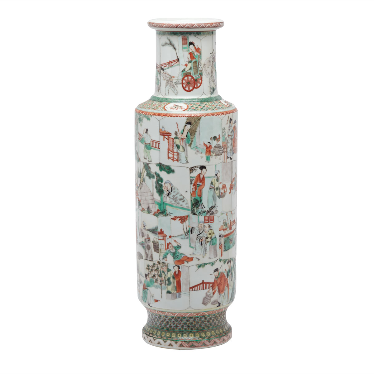 Large Famille Verte ‘Filial Piety’ Rouleau Vase, Late Qing Dynasty