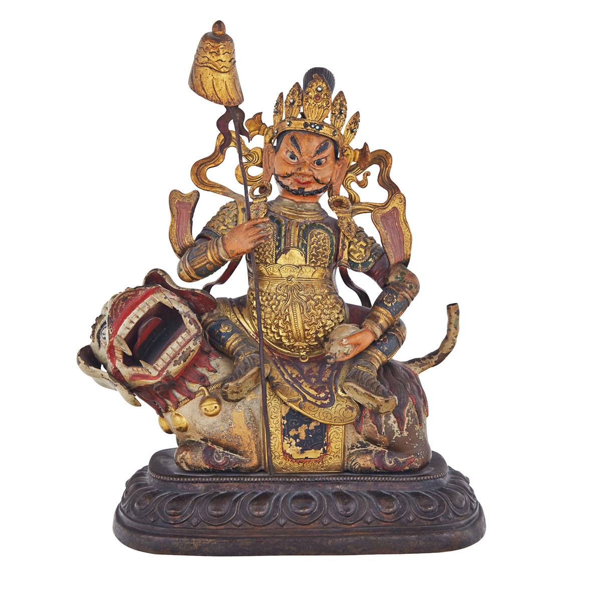 Polychromed Bronze Figure of Vaishravana, Tibeto-Chinese, 17th/18th Century