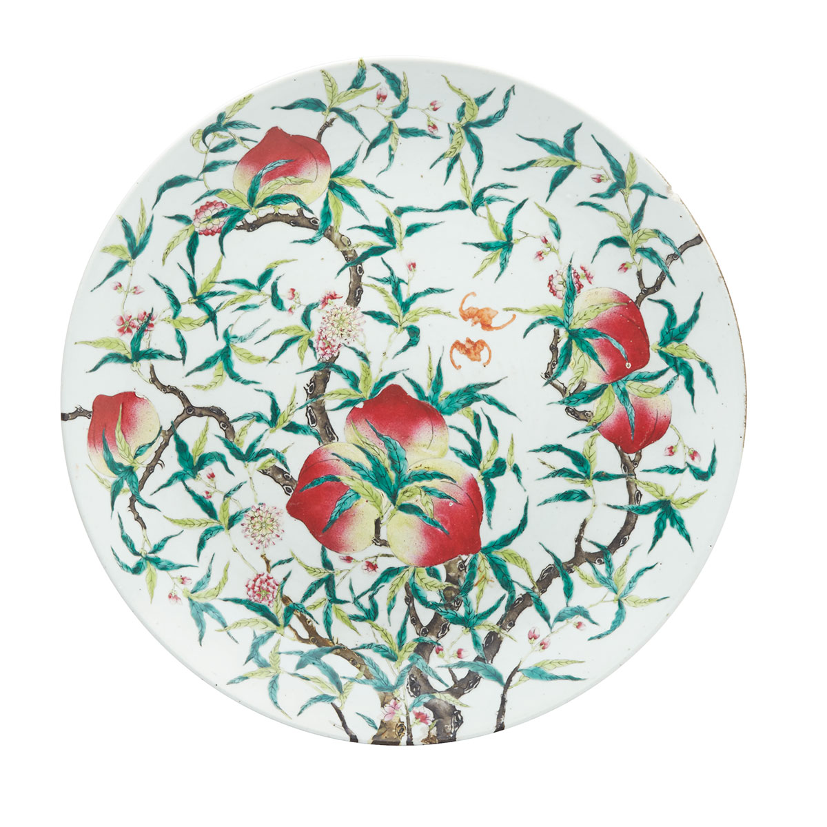 Large Famille Rose ‘Nine Peaches’ Charger, Early 20th Century