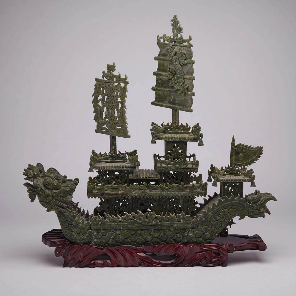 Large Spinach Green Jade Dragon Boat