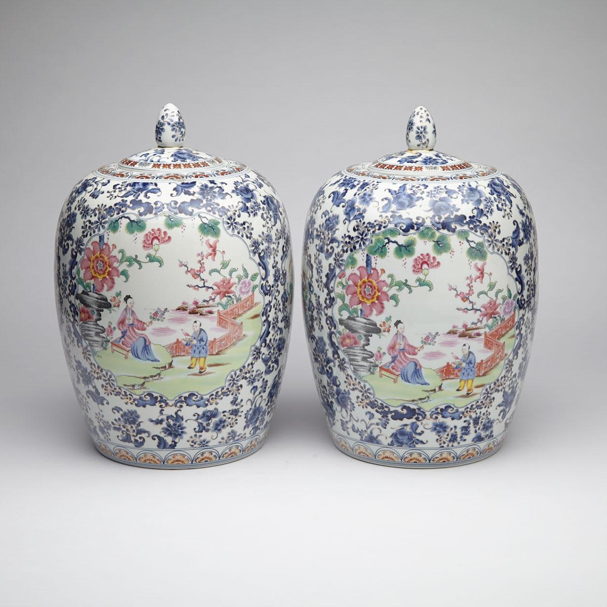 Pair of Famille Rose Ginger Jars and Covers