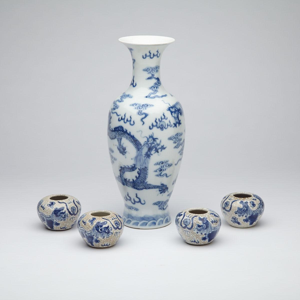 Blue and White Dragon Vase, Early 20th Century 