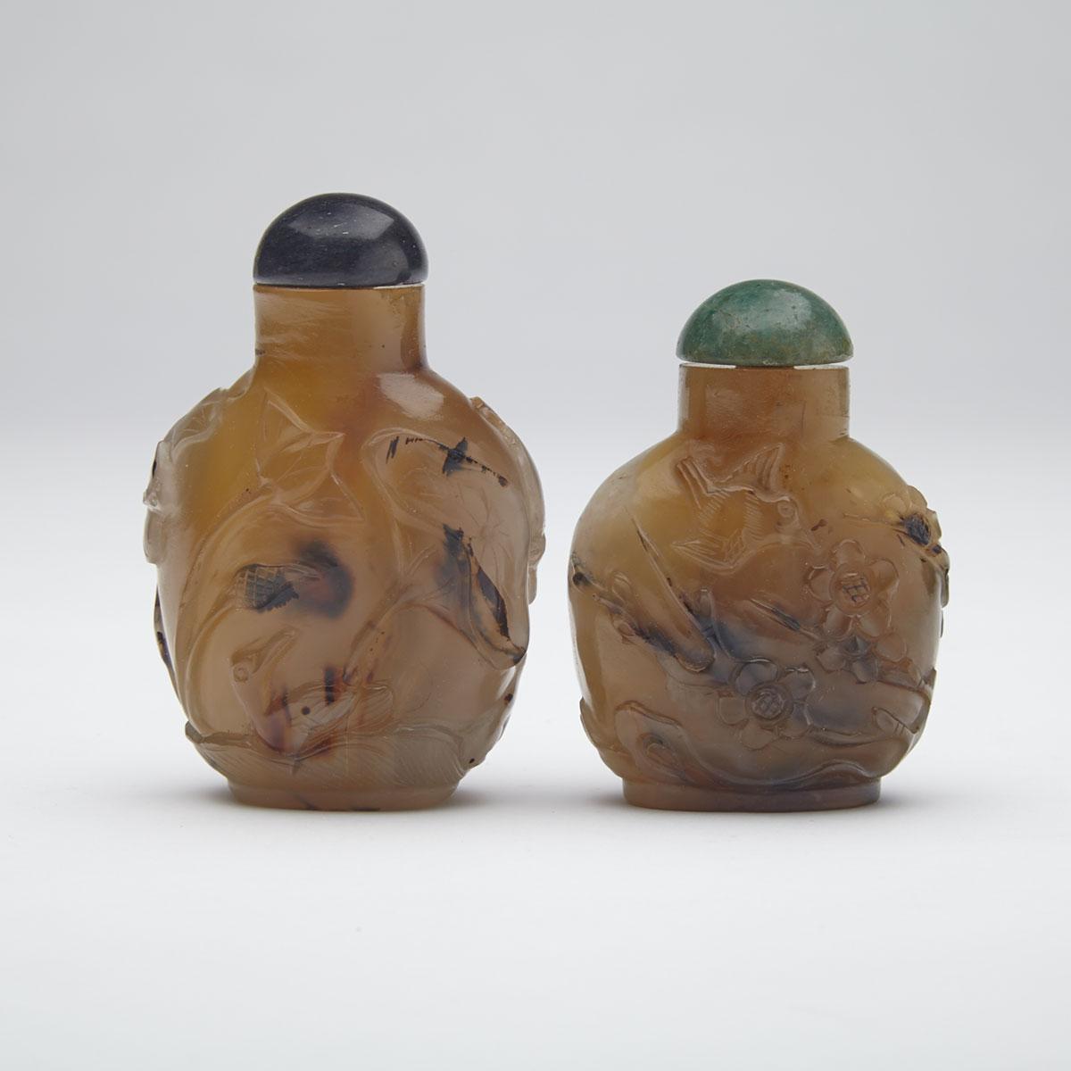 Two Carved Agate Snuff Bottles